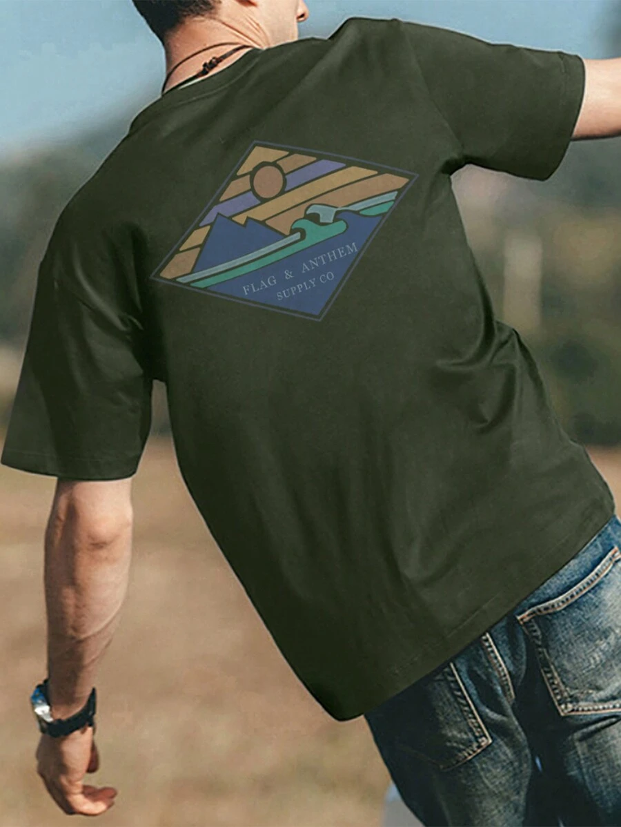 Men Mountain & Letter Graphic Tee