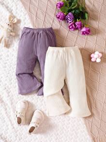Baby Girl 2pcs Solid Flare Leg Pants - Multicolor - View 1