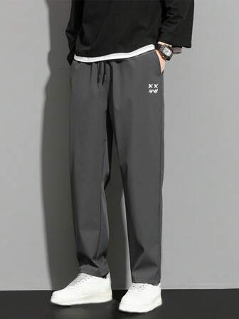 男士字母圖案腰部抽繩長褲