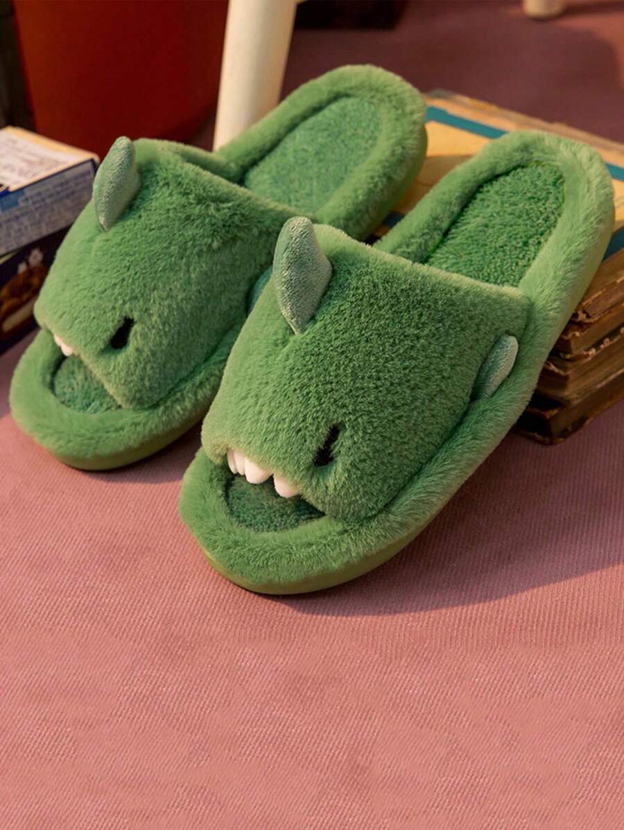 Pantuflas cómodas para mujer con diseño de pata de gato, antideslizantes, con forro de felpa grueso para uso en interiores en invierno - Verde - Ver 1