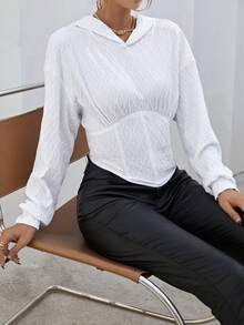 SHEIN Privé Solid Drop Shoulder Hoodie - White - View 3