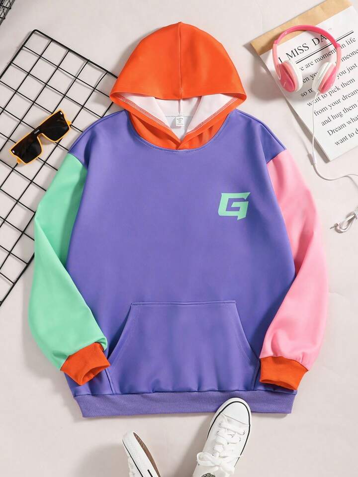 Colorblock kangaroo best sale pocket fluffy hoodie