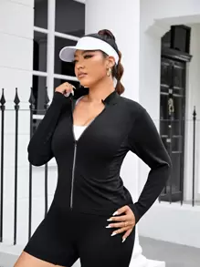 SHEIN Sport Studio Plus Seamless Zip Sports Tee