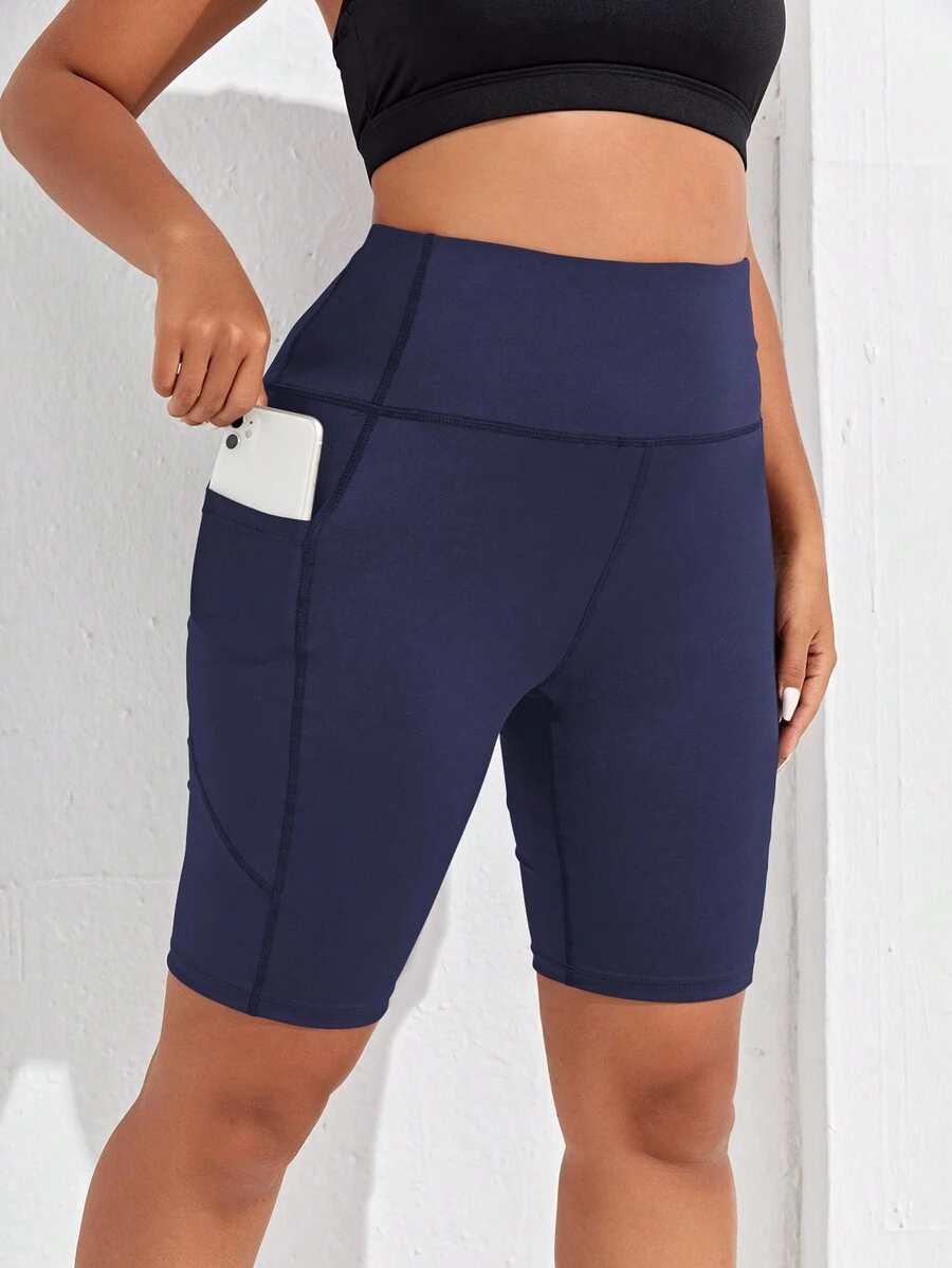 大碼高彈力寬版腰帶運動短褲帶手機袋 - 藏蓝色 - 查看 1