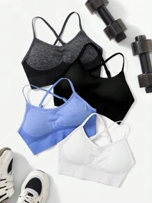 SHEIN Yoga Basic 4 Stücke Sport BH mit hoher Dehnung, Criss-Cross hinten,