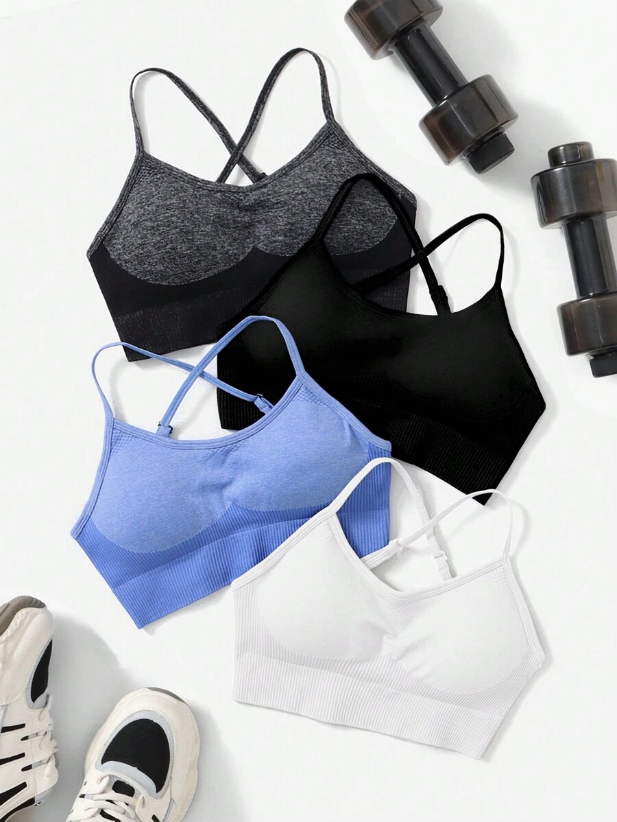 SHEIN Yoga Basic 4 Stücke Sport BH mit hoher Dehnung, Criss-Cross hinten,