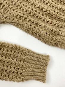 SHEIN Unity Solid Turtleneck Open Knit Sweater - Coffee Brown - View 5