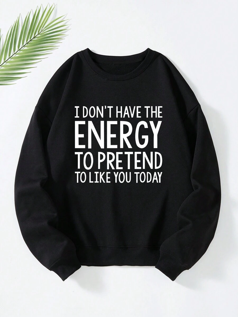 SHEIN EZwear Plus Slogan Graphic Thermal Lined Sweatshirt - Black - View 1