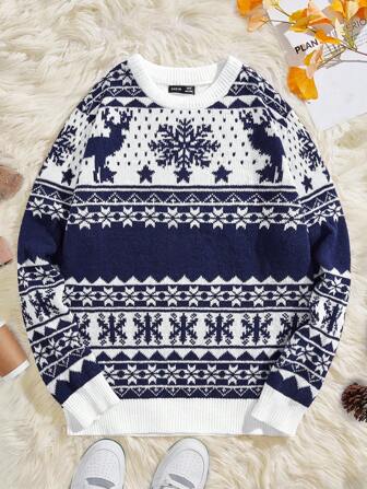 Manfinity RebelGame Men Christmas Pattern Sweater, For Fall Winter