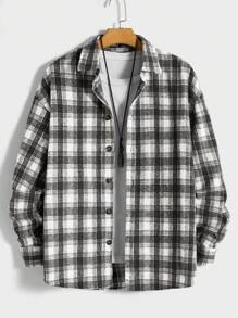 Manfinity VCAY Loose Fit Men's Plaid Printed Drop Shoulder Overcoat