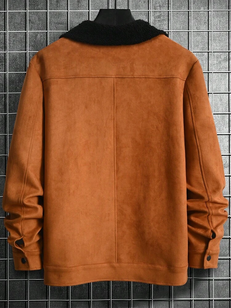 Loose Fit Men's Borg Collar Jacket With Flap Pockets
