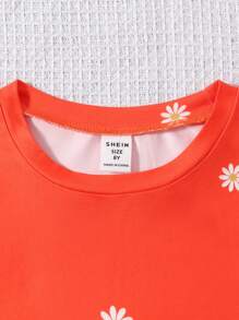 SHEIN Tween Girl Floral Print Tee - Orange - View 6