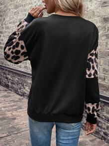 SHEIN LUNE Sudadera con estampado de leopardo de hombros caídos - Negro - Ver 2