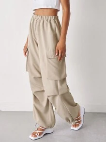 SHEIN Essnce 翻蓋口袋抽繩下擺工裝褲