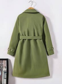 Tween Boy Double Breasted Belted Trench Coat Without Sweater - Army Green - View 2