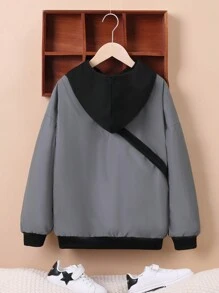 Tween Boy Reflective Letter Graphic Drop Shoulder Hoodie With Bag