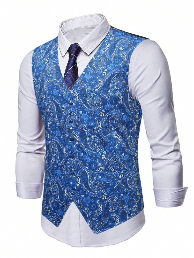 Men Plus Paisley Print Waistcoat Without Shirt