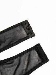 Hauture Plus Sexy Ruched Mesh Cut Out Back Bodysuit - Black - View 7