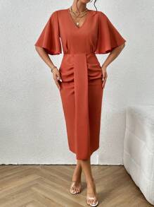 Chiquease Butterfly Sleeve Ruched Front Dress