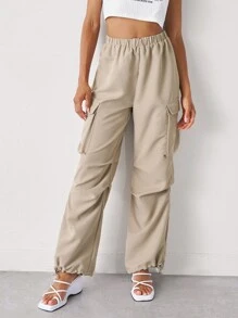 SHEIN Essnce 翻蓋口袋抽繩下擺工裝褲