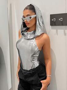 SHEIN ICON Solid Hooded Tank Bodysuit