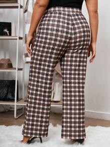 SHEIN Clasi 大碼格紋印花喇叭褲 - 彩色 - 查看 3