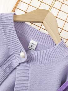 SHEIN Tween Girl Argyle Pattern Cami Sweater Dress & Button Front Cardigan - Multicolor - View 7