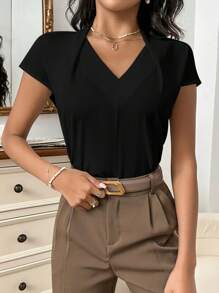 Firerie Blusa de manga de murciélago sólida para mujeres trabajadoras, blusas de manga corta