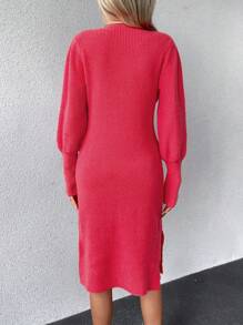 SHEIN Clasi 素色下擺開叉毛衣洋裝 - 玫紅色 - 查看 2