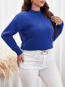 SHEIN Frenchy Plus Drop Shoulder Sweater - Blue - View 4