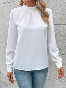 SHEIN Clasi Blusa con encaje en contraste de cuello alto - Blanco - Ver 6
