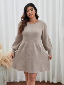 SHEIN Frenchy Plus Lantern Sleeve Sweater Dress Without Belt, For Winter Fall