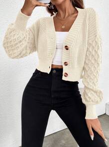 Chiquease Drop Shoulder Button Front Cardigan,Long Sleeve Tops Fall Winter Cloth For Women - Apricot - View 6