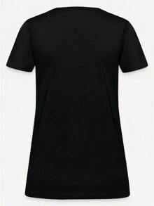 標語圖案圓領T恤 - 黑色 - 查看 2