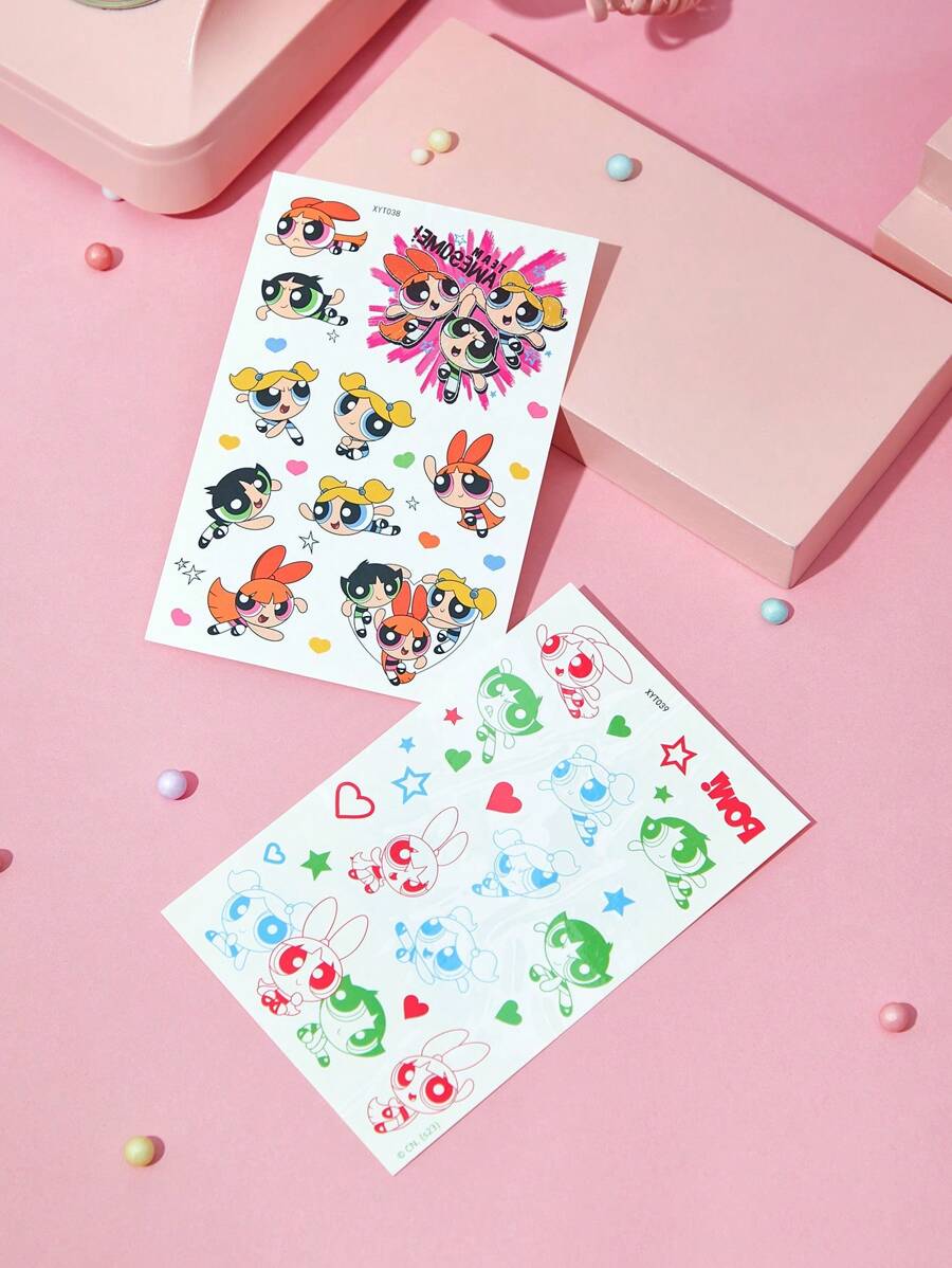 THE POWERPUFF GIRLS X SHEIN Temporary Tattoo Sticker, 2pcs/Pack - Multicolor - View 1