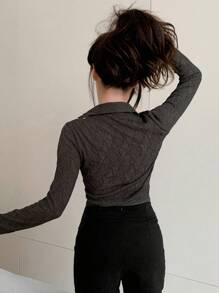 Chất rắn Tie Trước Áo phông Crop - Cà phê nâu - Xem 2