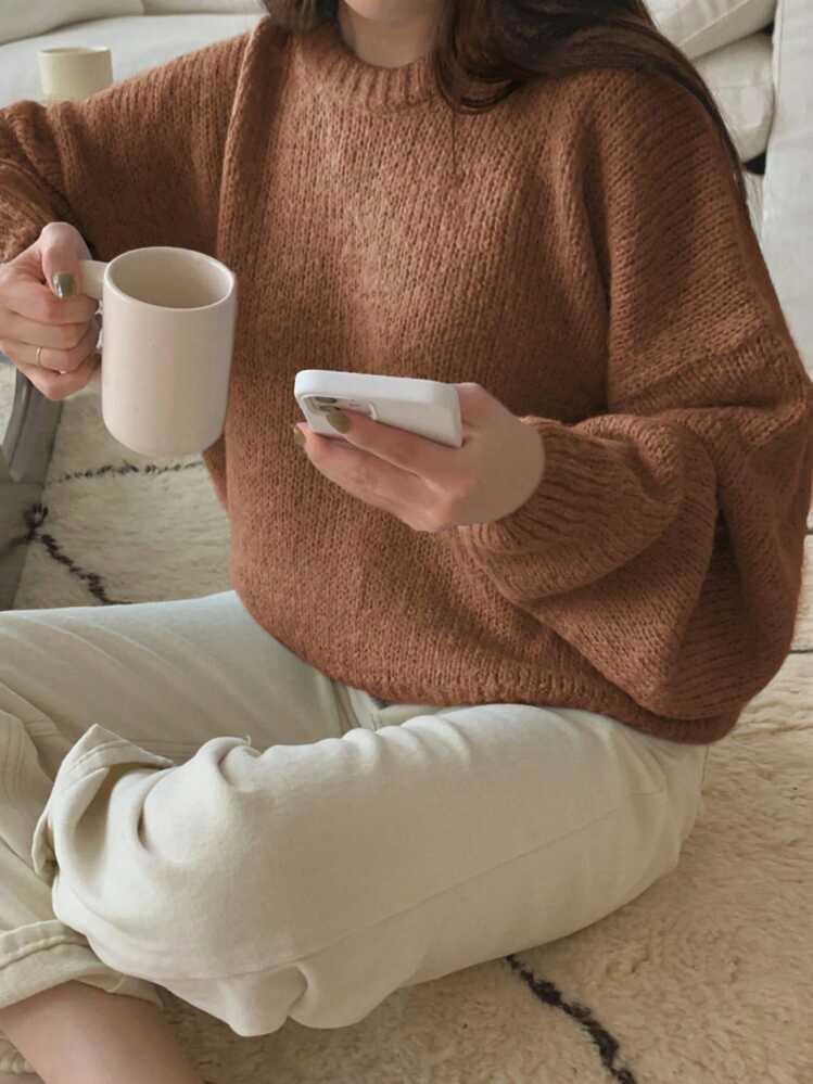 DAZY Solid Drop Shoulder Sweater,Fall Clothes