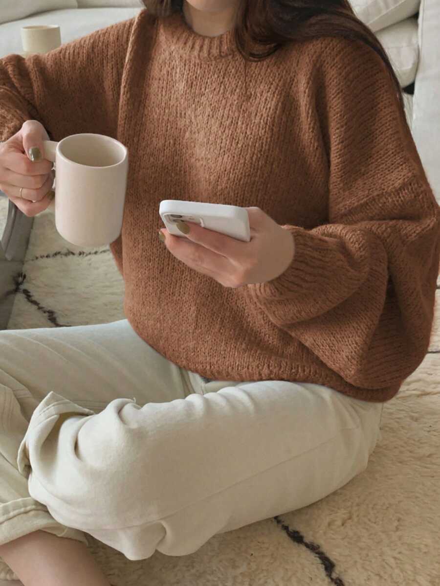 DAZY Solid Drop Shoulder Sweater,Fall Clothes