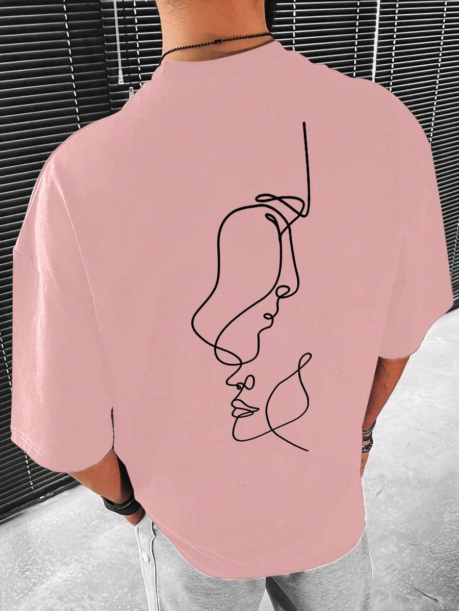 Manfinity Homme Nam Plus Đồ họa Hình Áo thun Thả vai - Bụi hồng - Xem 1