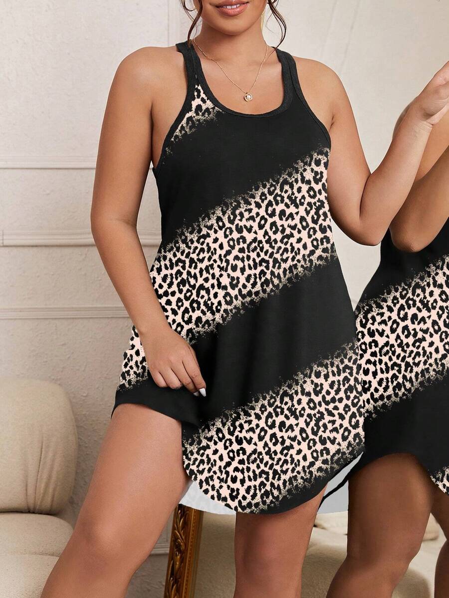 SHEIN 加大豹纹睡衣 - 黑色 - 查看 1