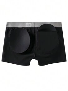 Men Letter Tape Waistband Contrast Tape Boxer Brief - Black - View 3
