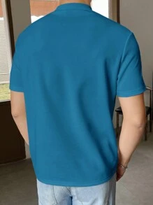 GENTILAND Homme T-shirt Unicolore À Col Montant - Vert - Voir 2