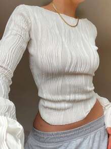 Spring & Summer White OL Sexy Slim Fit T-Shirt Tops - White - View 1