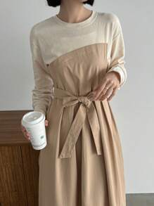 FRIFUL Two Tone Belted Dress - Beige - View 6