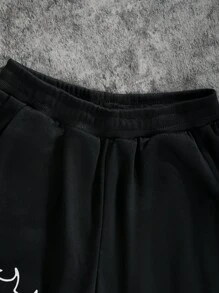 SHEIN 男大童日本字母和數字圖案衛褲 - 黑色 - 查看 6