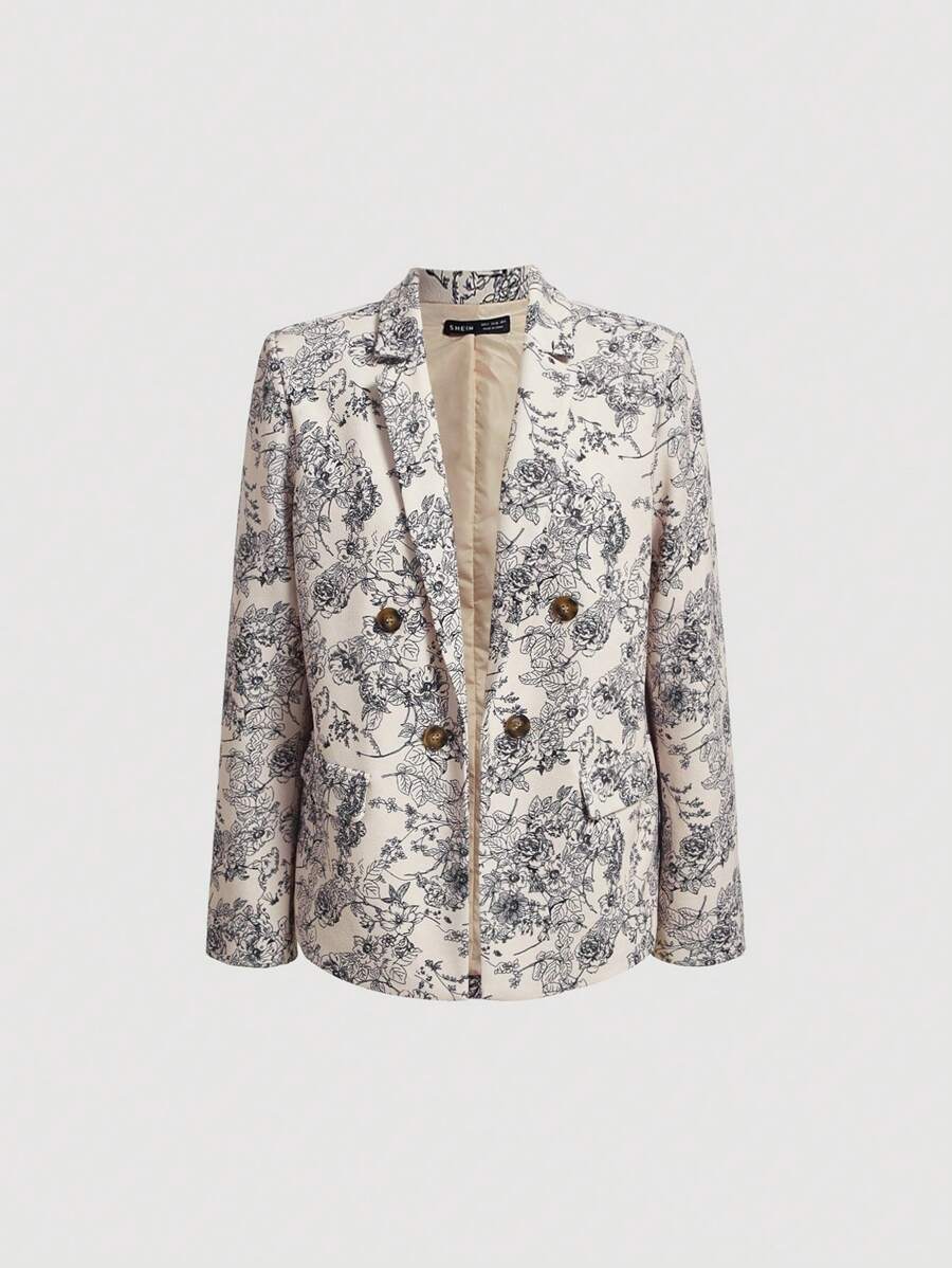 SHEIN MOD Áo khoác  âu phục nữ Nút đôi Hoa Tất cả trên in Giải trí - Nhiều màu - Xem 1