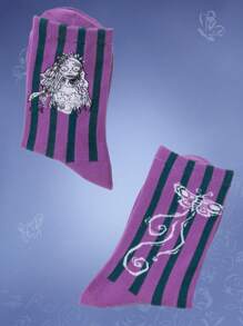 Corpse Bride | ROMWE 1pair Women Zombie Pattern Fashion Crew Socks - Purple - View 2