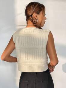 SHEIN Unity Cắt ra Áo len vest Không có áo lót - Màu be - Xem 2