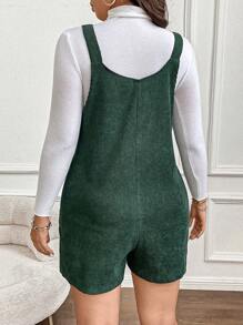 Flirla Plus Patched Pocket Overall Romper Without Tee - Green - View 3