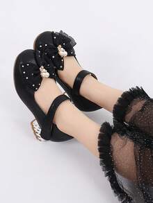 Girls' Shoes, Autumn New Arrival, Children's Soft Bottom Flower & Rhinestone Decor Shoes - Black - View 3
